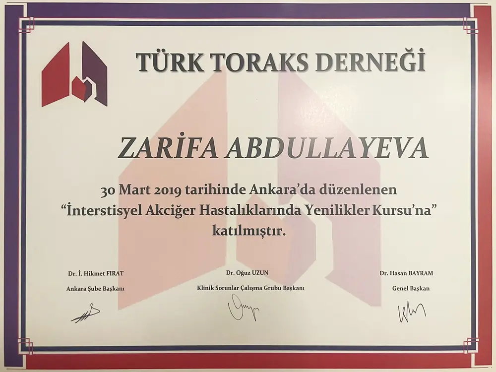 İleri Solunum Fonksiyon Testi Kursu — Türk Toraks Derneği — belgenin taranmış görüntüsü